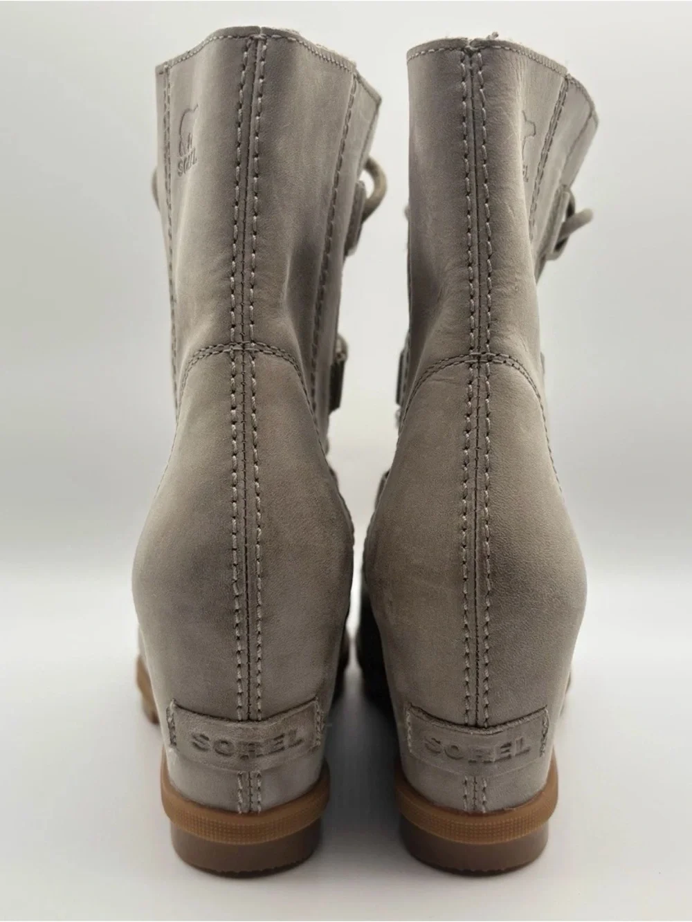 Sorel Taupe Wedge Lace-Up Boots with Gum Sole